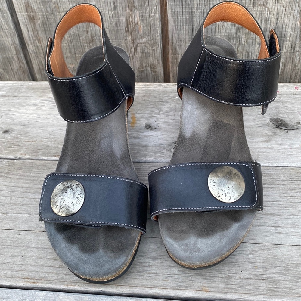 Taos Footwear Black Wedge Sandals with Modern Design